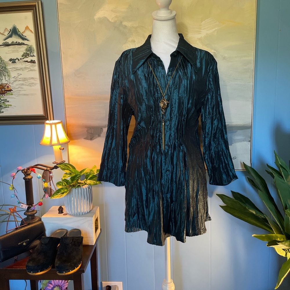Noelle Midnight Blue and Black Textured Blouse